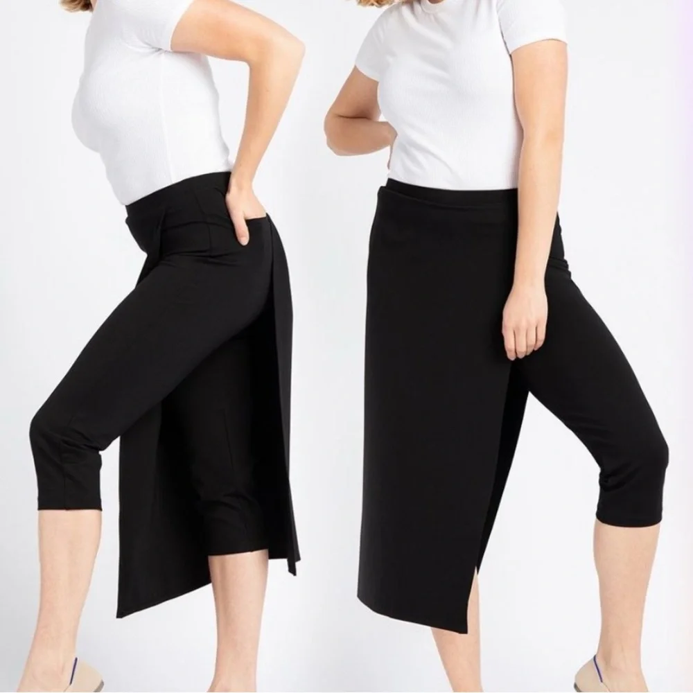 Betabrand Black Split Overlay Capri Pants